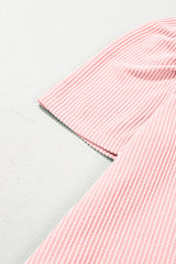 Blossom Corded Knit Crew Neck Puff Sleeve Shift Mini Dress T Shirt Dresses JT's Designer Fashion