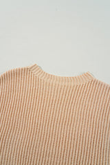 Apricot Cable Knit Drop Shoulder Side Slits Loose Sweater Sweaters JT's Designer Fashion