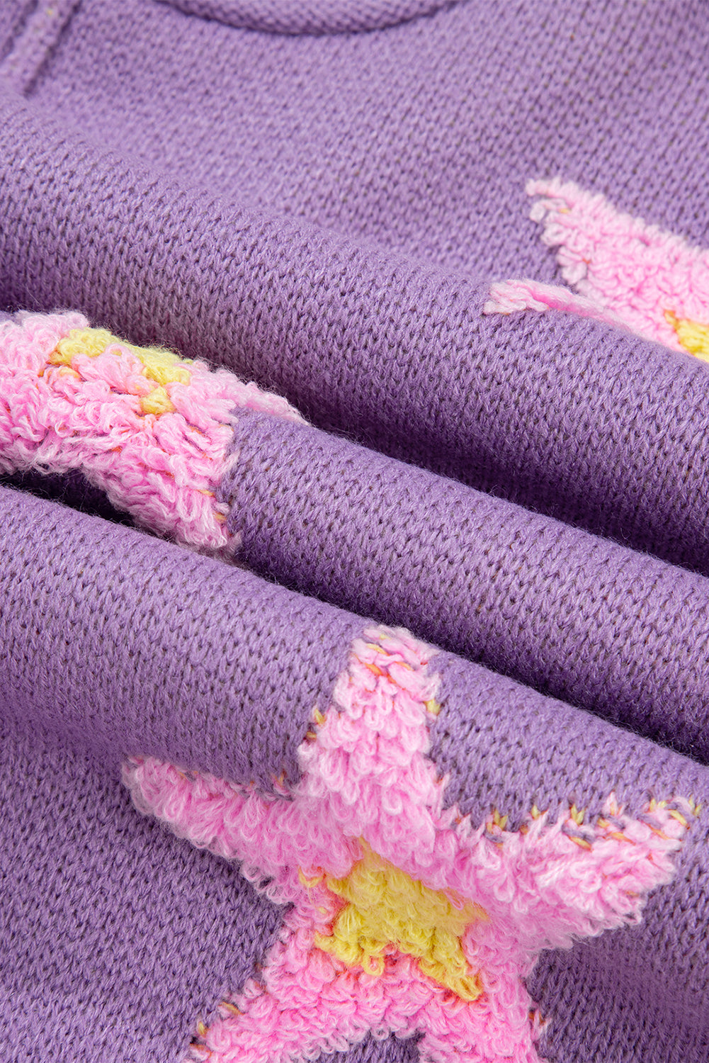 Lavendula Brushed Star Graphic V Neck Drop Shoulder Oversize Sweater Sweaters JT's Designer Fashion