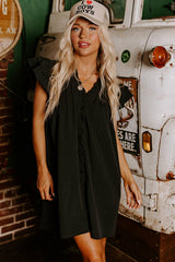 Black Ruffle Sleeve V Neck Frilled Shift Dress Mini Dresses JT's Designer Fashion