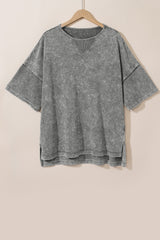 Light Grey Mineral Wash Drop Sleeve Patchwork Plus Tee Plus Size JT's Designer Fashion