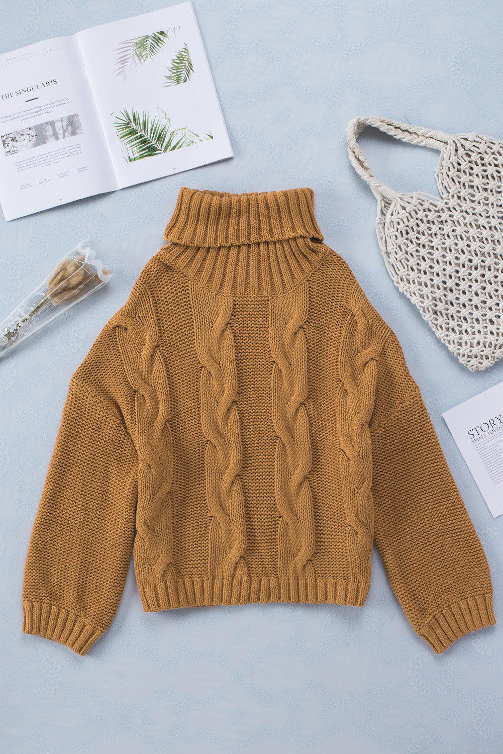 Cuddle Weather Cable Knit Handmade Turtleneck Sweater Sweaters & Cardigans JT's Designer Fashion