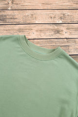 Smoke Green Plain Drop Shoulder Crewneck Pullover Sweatshirt Sweatshirts & Hoodies JT's Designer Fashion