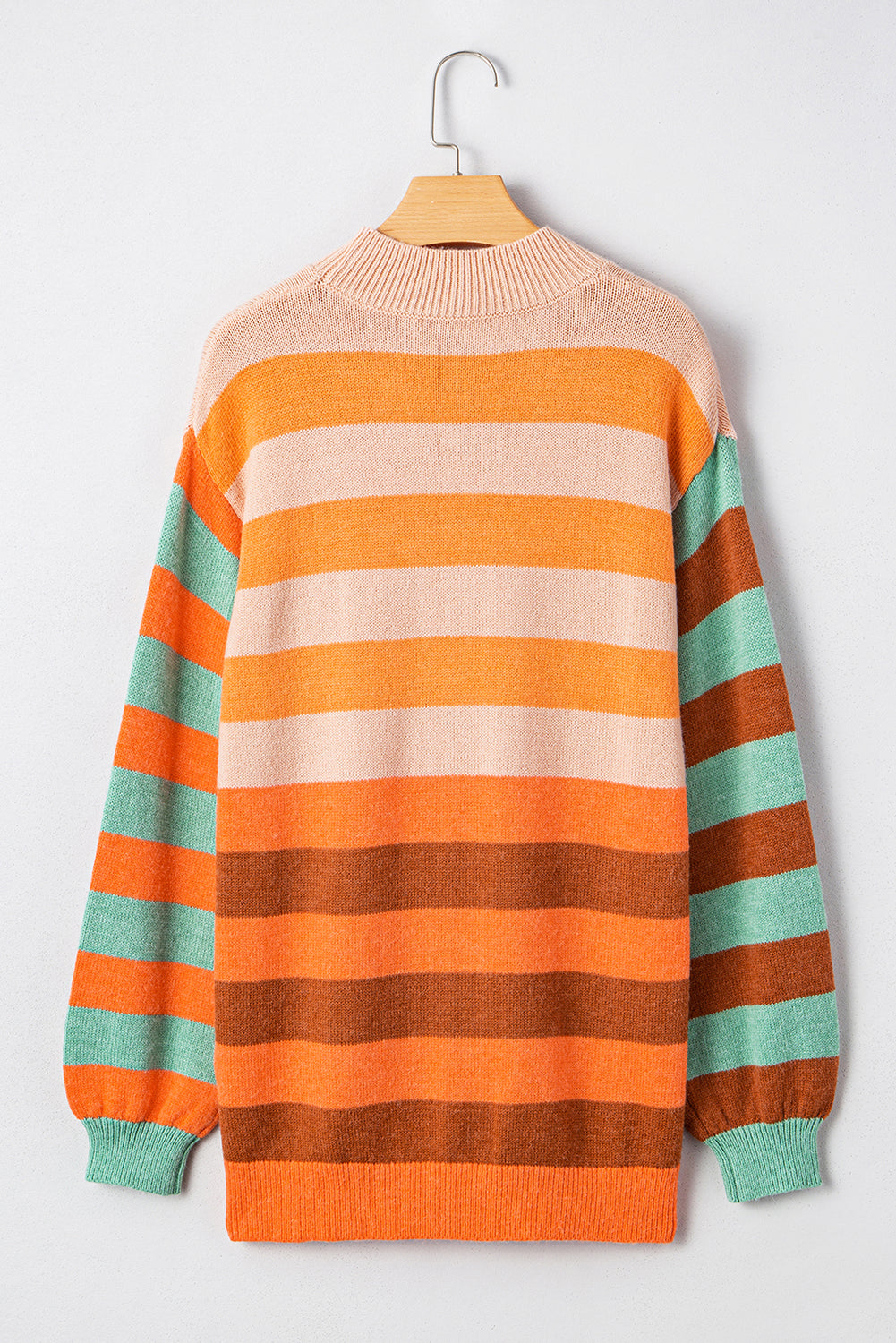 Orange Stripe Color Block High Neck Drop Shoulder Cozy Sweater Sweaters JT's Designer Fashion