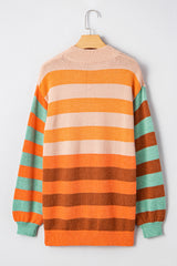 Orange Stripe Color Block High Neck Drop Shoulder Cozy Sweater Sweaters JT's Designer Fashion