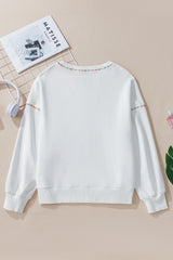 White Sequin Rugby Football Pattern Exposed Seam Game Day Sweatshirt Graphic Sweatshirts JT's Designer Fashion