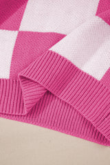 Rose Checkered Bishop Sleeve Sweater Sweaters JT's Designer Fashion