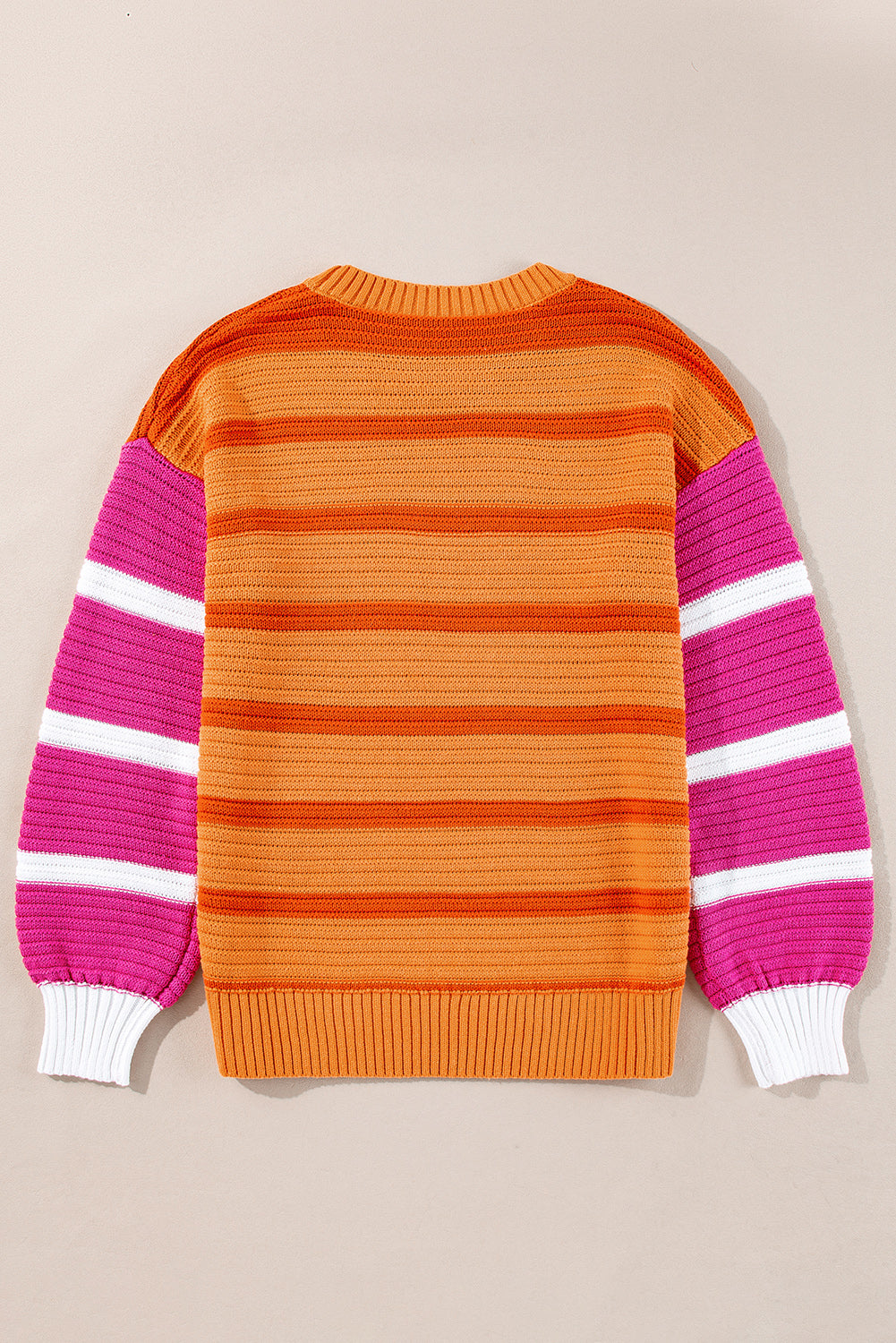 Orange Stripe Colorblock Crew Neck Drop Shoulder Loose Sweater Sweaters JT's Designer Fashion