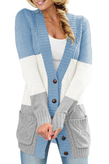 Blue Front Pocket and Buttons Closure Cardigan Sweaters & Cardigans JT's Designer Fashion