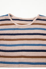 Multicolour Striped Knitted Drop Shoulder Round Neck Sweater Sweaters JT's Designer Fashion