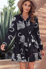 Leopard Collared Neck Long Sleeve Mini Dress Mini Dresses JT's Designer Fashion