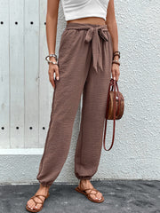 Tied High Waist Pants with Pockets Bottoms JT's Designer Fashion