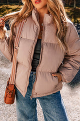 Apricot Pink Full Zipper Quilted Puffer Jacket Jackets JT's Designer Fashion