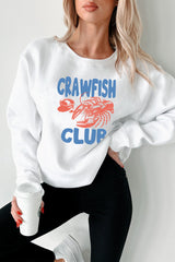 White CRAWFISH CLUB Printed Drop Shoulder Sweatshirt Graphic Sweatshirts JT's Designer Fashion