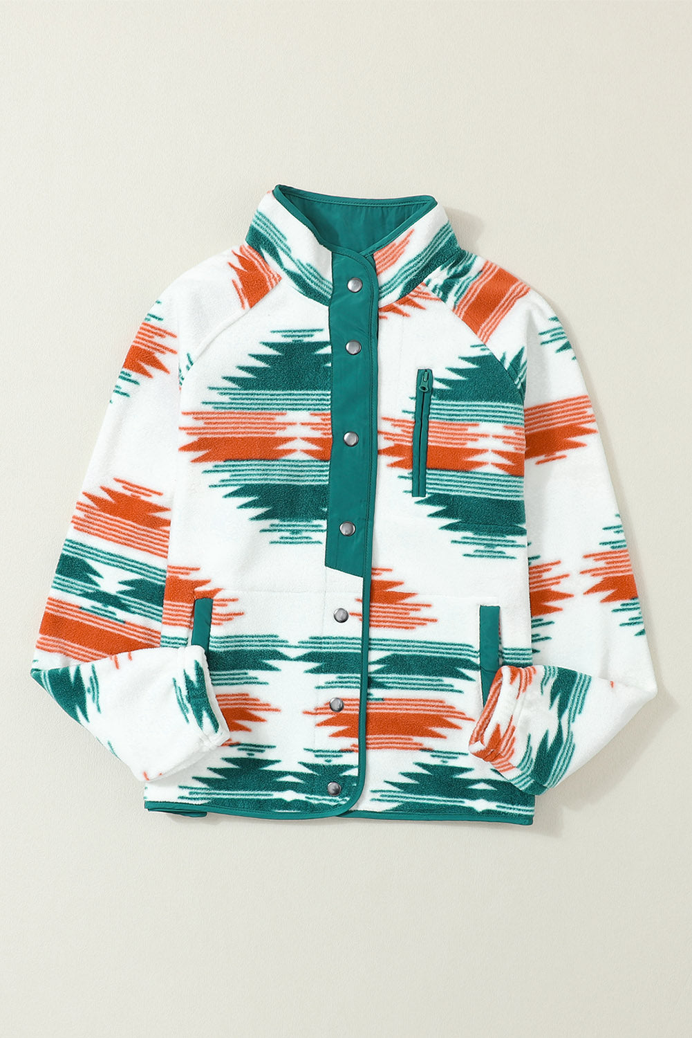 Multicolour Western Aztec Snap Buttoned Fleece Jacket Jackets JT's Designer Fashion