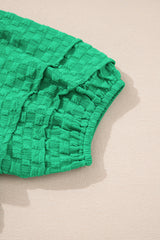 Bright Green Textured Puff Short Sleeve Notched V Neck Top Blouses & Shirts JT's Designer Fashion