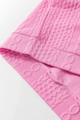 Pink Contrast Trim Cable Textured Shorts Set Short Sets JT's Designer Fashion