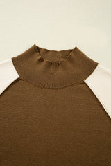 Desert Palm Colorblock Raglan Puff Sleeve Mock Neck Sweater Sweaters JT's Designer Fashion