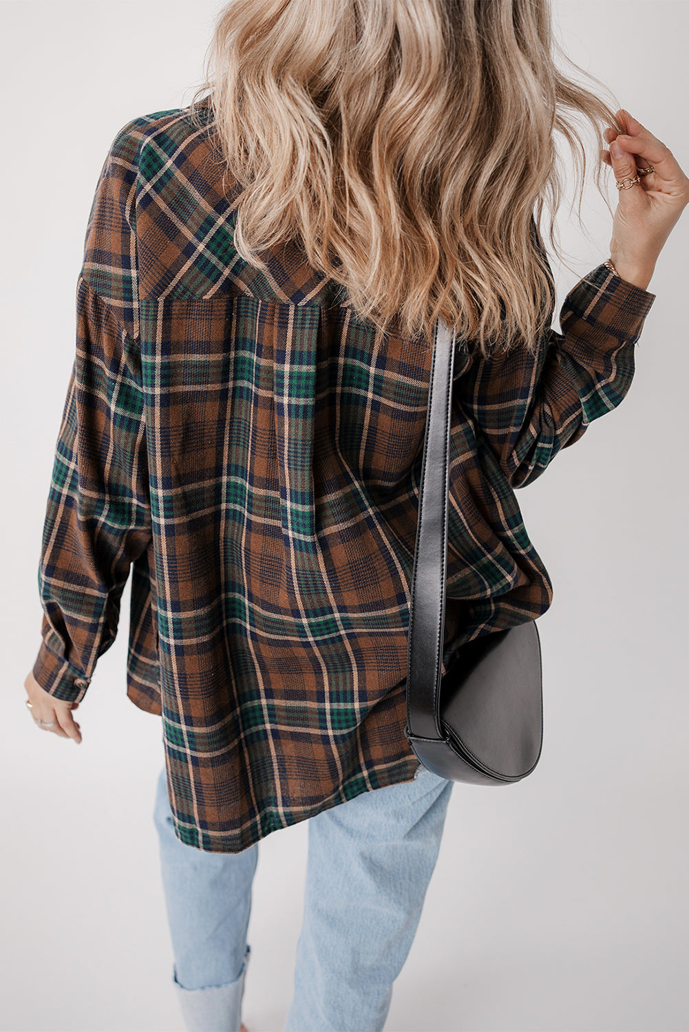 Brown Plaid Print Chest Pockets Buttoned Shirt Jacket Plaid Shackets JT's Designer Fashion