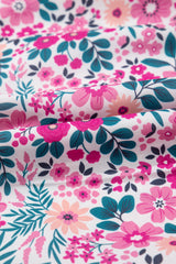 Pink Floral Collared Half Placket Short Sleeve Loose Dress Floral Dresses JT's Designer Fashion