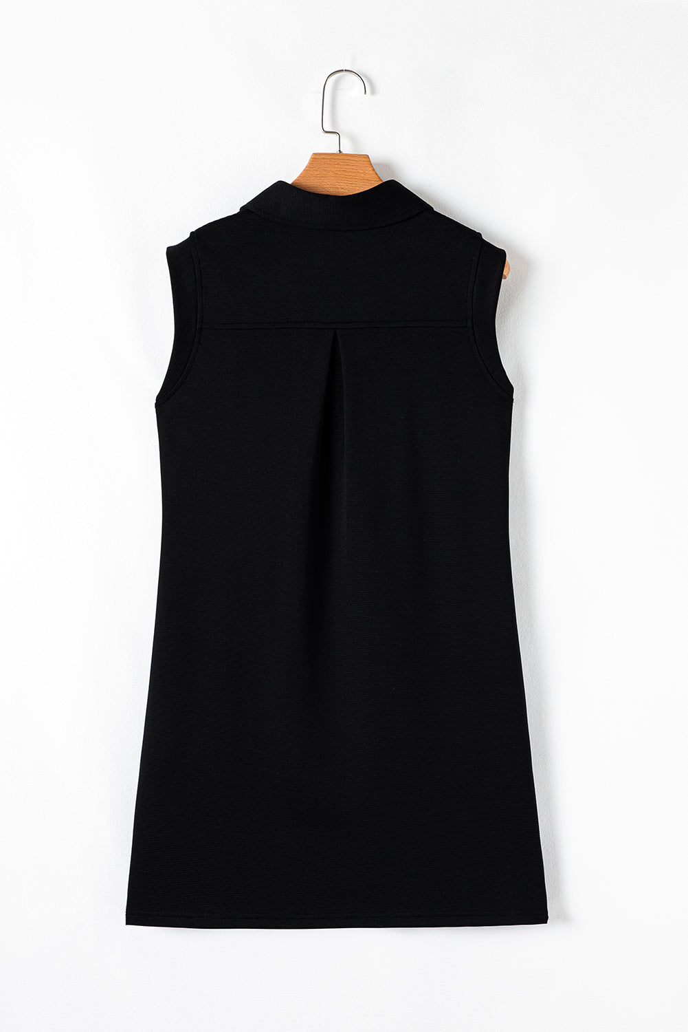 Black Solid Color Collared Slit Neck Sleeveless Mini Dress Mini Dresses JT's Designer Fashion
