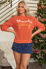 Gold Flame Thanks Giving Letter Graphic Crew Neck Sweater Sweaters JT's Designer Fashion