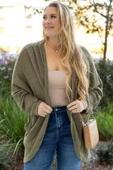 Seagrass Waffle Knit Drop Shoulder Open Front Pocketed Plus Size Cardigan Seagrass 70%Polyester+27%Viscose+3%Elastane Plus Size Sweaters & Cardigans JT's Designer Fashion