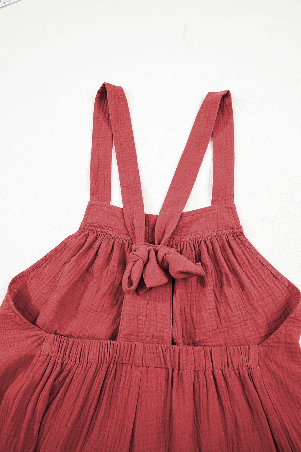 Red Clay Knotted Back Strap Cotton Bib Jumpsuit Jumpsuits & Rompers JT's Designer Fashion