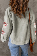 Sky Blue Sequined Santa Claus Flap Pocket Corduroy Jacket Jackets JT's Designer Fashion