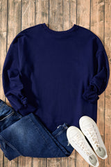 Navy Blue Solid O Neck High Low Hem Pullover Sweatshirt Sweatshirts & Hoodies JT's Designer Fashion