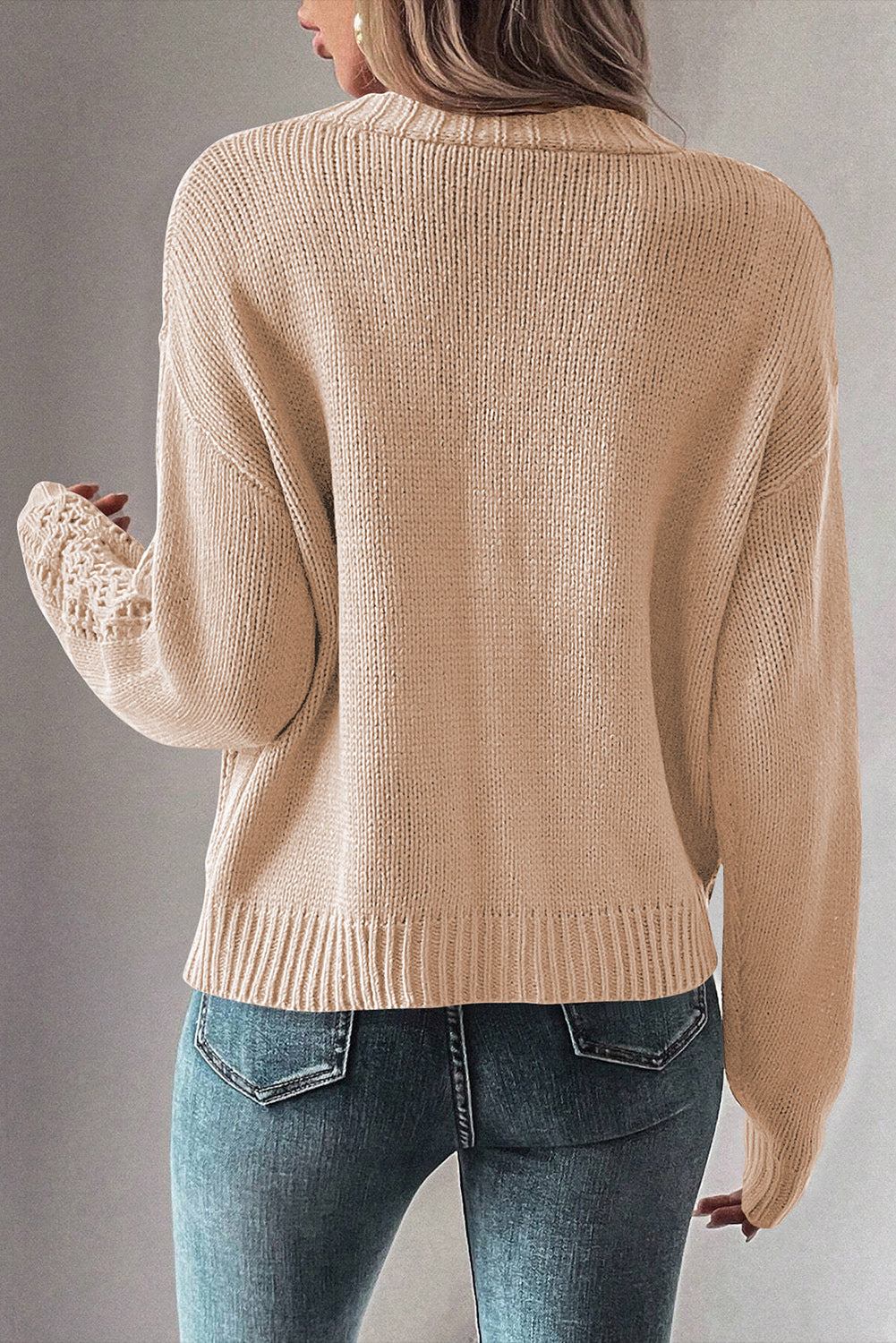 Beige Open Knit Drop Shoulder Sweater Cardigan Cardigans JT's Designer Fashion