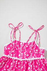 Pink Floral Print Ric Rac Patched Sleeveless Mini Dress Floral Dresses JT's Designer Fashion