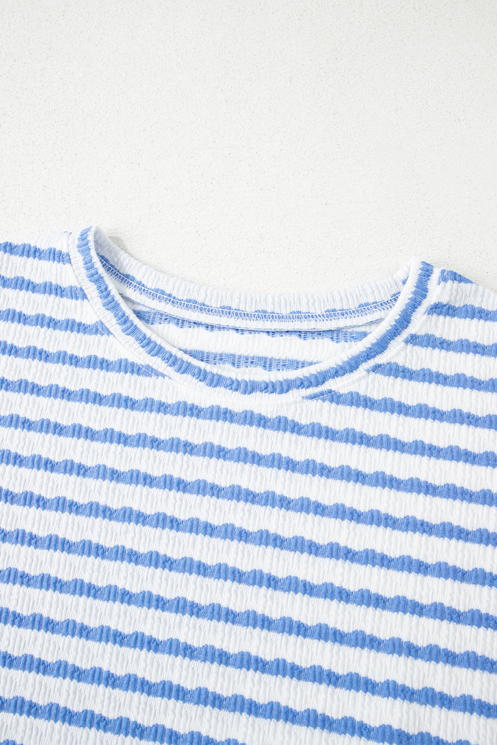 Sky Blue Stripe Knitted Short Sleeve Top and Drawstring Shorts Set Short Sets JT's Designer Fashion