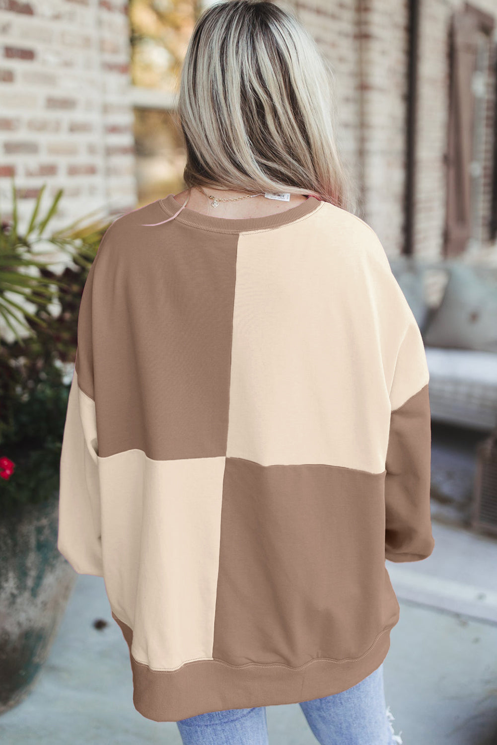 Parchment Colorblock Henley High Low Oversize Sweatshirt Sweatshirts & Hoodies JT's Designer Fashion