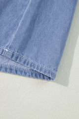 Myosotis Chambray Deep V Neck Bracelet Sleeve Long Dress Maxi Dresses JT's Designer Fashion