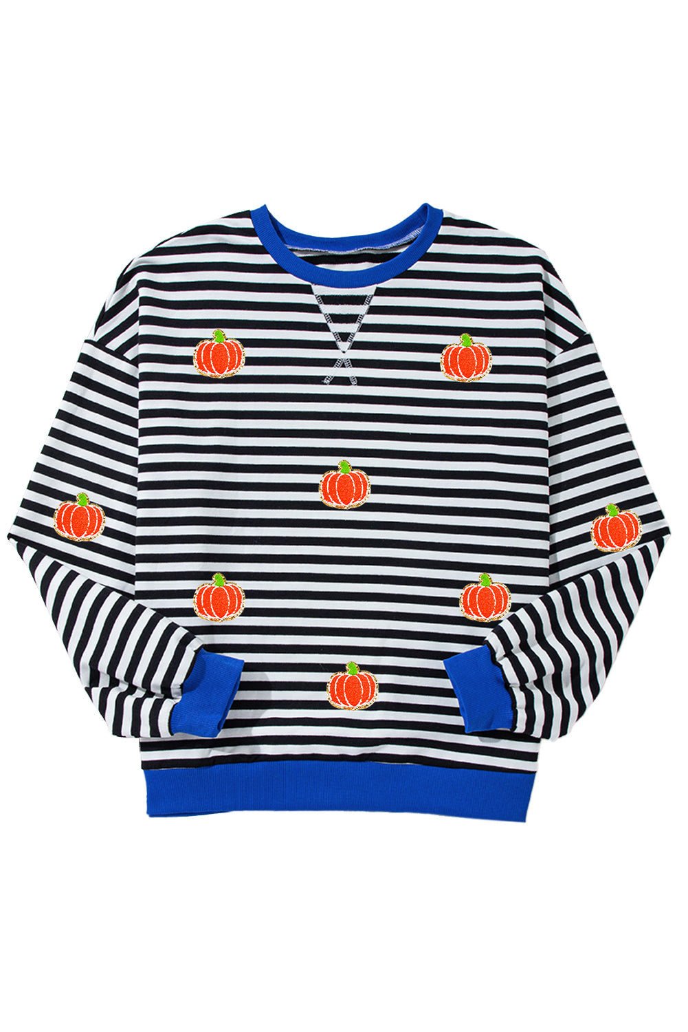 Black Stripe Glitter Halloween Pumpkin Print Oversized Sweatshirt Graphic Sweatshirts JT's Designer Fashion