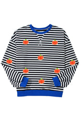 Black Stripe Glitter Halloween Pumpkin Print Oversized Sweatshirt Graphic Sweatshirts JT's Designer Fashion