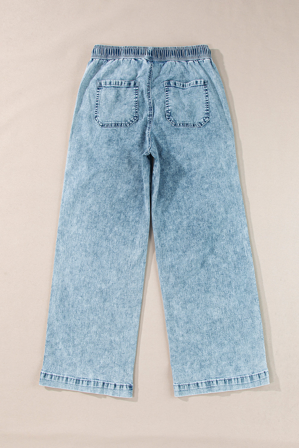 Myosotis Mineral Wash Drawstring Elastic Waistband Loose Straight Denim Pants Jeans JT's Designer Fashion