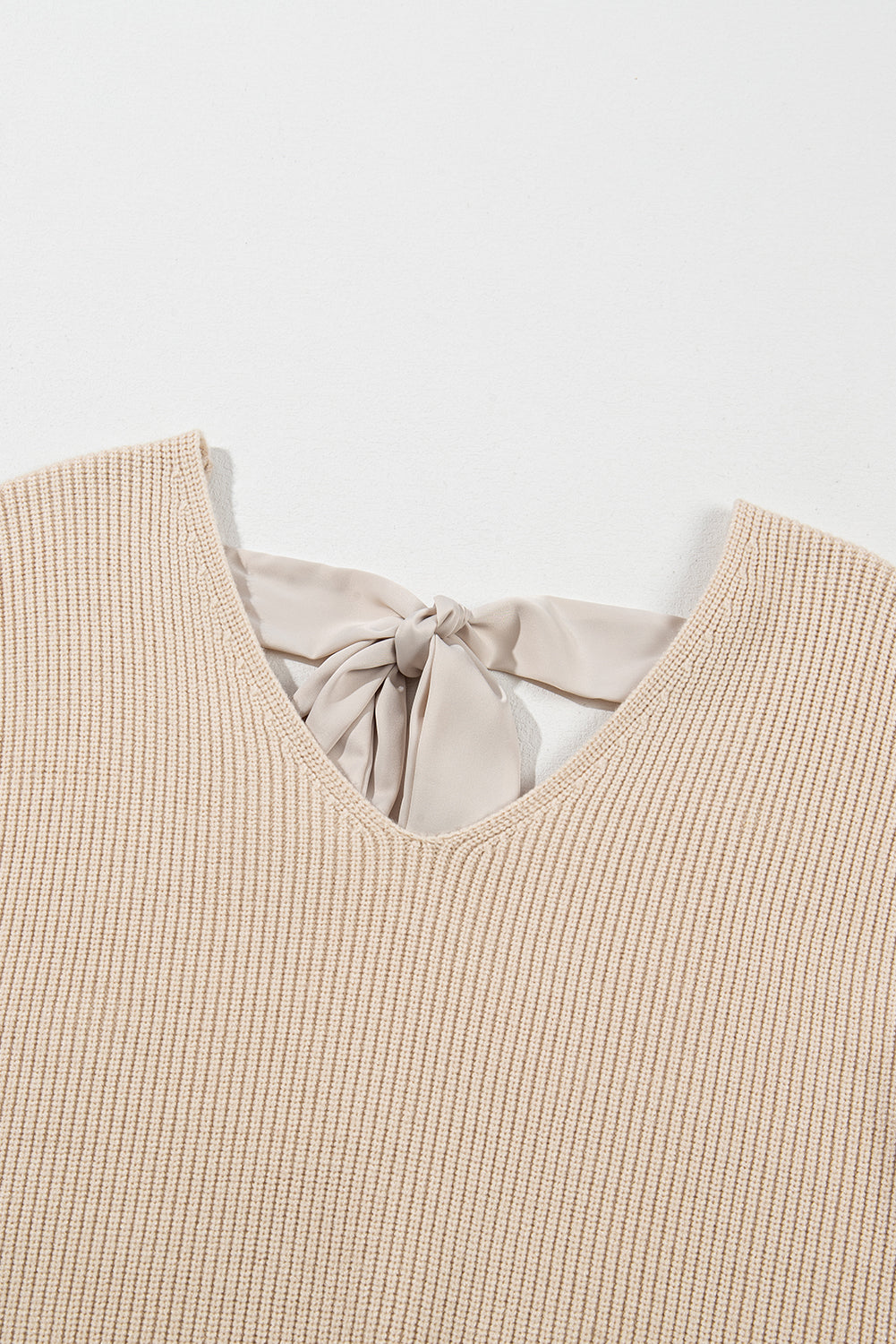 Apricot Lantern Sleeve V Neck Knot Back Sweater Sweaters JT's Designer Fashion