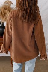 Cinnamon Fleece Lined Buttoned Flap Pockets Corduroy Jacket Jackets JT's Designer Fashion