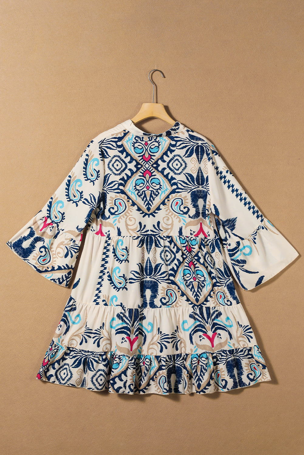 White Printed Tribal Bracelet Sleeve Buttoned Mini Dress Mini Dresses JT's Designer Fashion
