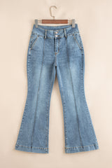 Dusk Blue 2 Button High Waist Piping Trim Bootcut Jeans Jeans JT's Designer Fashion
