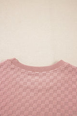 Blossom Checkered Textured Long Sleeve Top and Shorts Set Short Sets JT's Designer Fashion