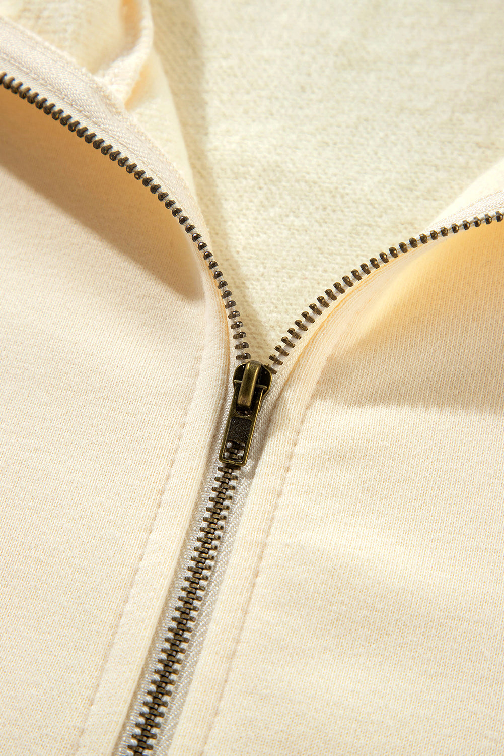 Beige Fleece Lined Half Zipper Kangaroo Pockets Loose Hoodie Sweatshirts & Hoodies JT's Designer Fashion