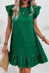 Dark Green Textured Flutter Sleeve Ruffled Mini Dress Dresses JT's Designer Fashion
