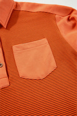 Orange Stripe Exposed Seam Henley Turn-down Neck Puff Sleeve Sweatshirt Sweatshirts & Hoodies JT's Designer Fashion