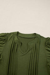 Fern Green Notched Neck Pleated Puff Sleeve Shift T-shirt Dress T Shirt Dresses JT's Designer Fashion