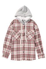 Multicolour Plaid Flap Pocket Hooded Raw Hem Jacket Plaid Shackets JT's Designer Fashion