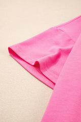 Bonbon V Neck Drop Shoulder Tee and Patchwork Drawstring Elastic Waistband Shorts Set Short Sets JT's Designer Fashion