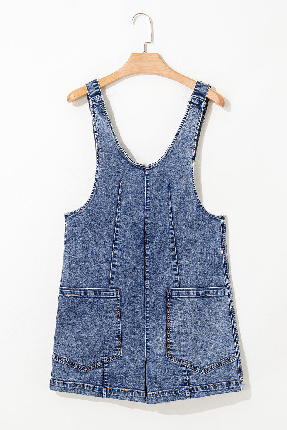 Dusk Blue Sleeveless U Neck Patched Pocket Denim Romper Jumpsuits & Rompers JT's Designer Fashion